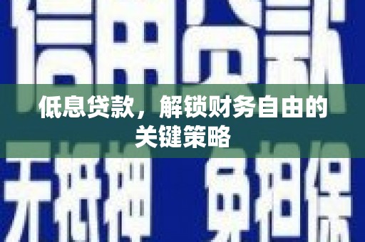 南海低息贷款，解锁财务自由的关键策略